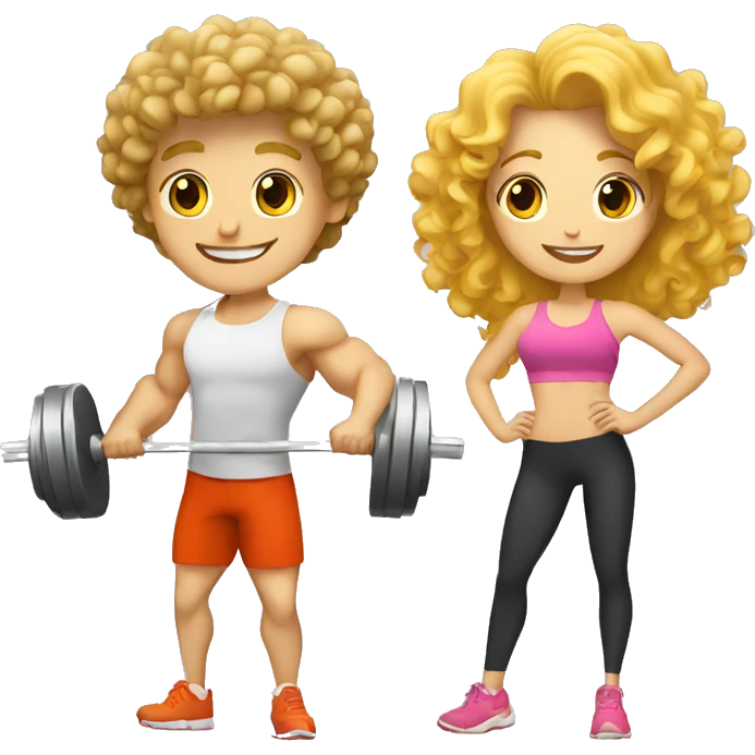 A blonde guy and a curly-haired girl lifting weights together emoji