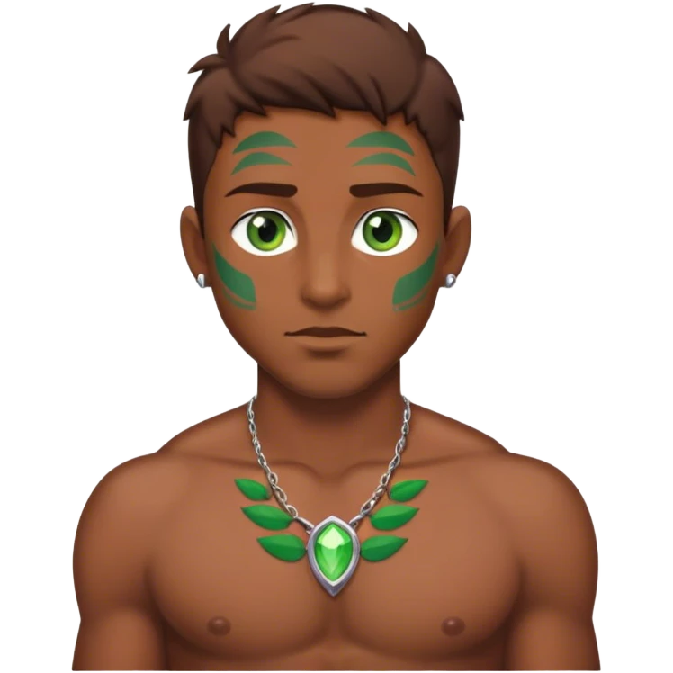 Shirtless man with big green eyes and nice chest and brown hair with piercings emoji