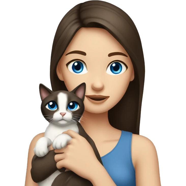 brunette girl blue eyes holding siamese cat emoji