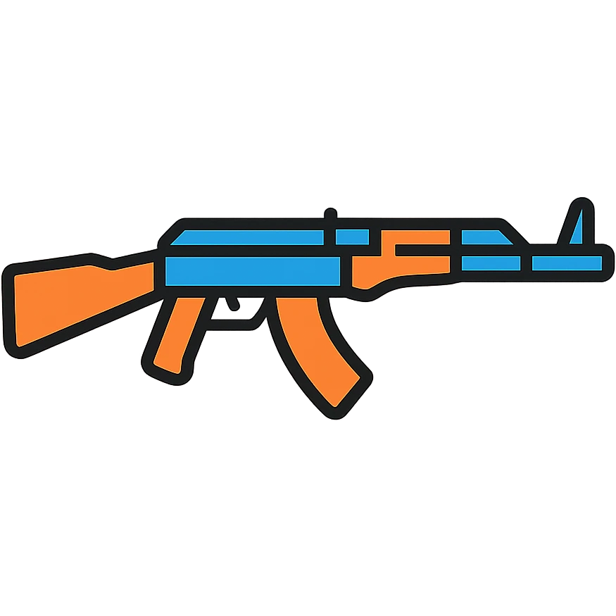 AK-47 rifle as a flat color icon, bold shapes, minimalistic, clear outline emoji