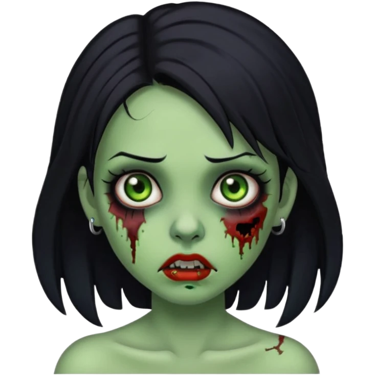 Zombie girl with a nose piercing black hair green skin emoji
