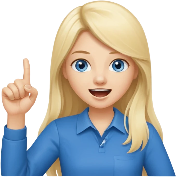 blue eyes blonde girl yelling into megaphone and holding up 1 finger in the other hand smiling long hair emoji