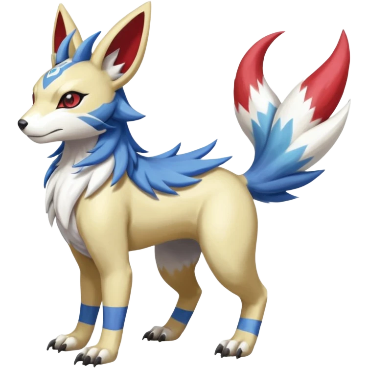 Colorful Skilled Adept Graceful Asian Painted WereGarurumon-Linoone-Meloetta-Renamon-Zangoose-fusion-hybrid-creature (full body) emoji