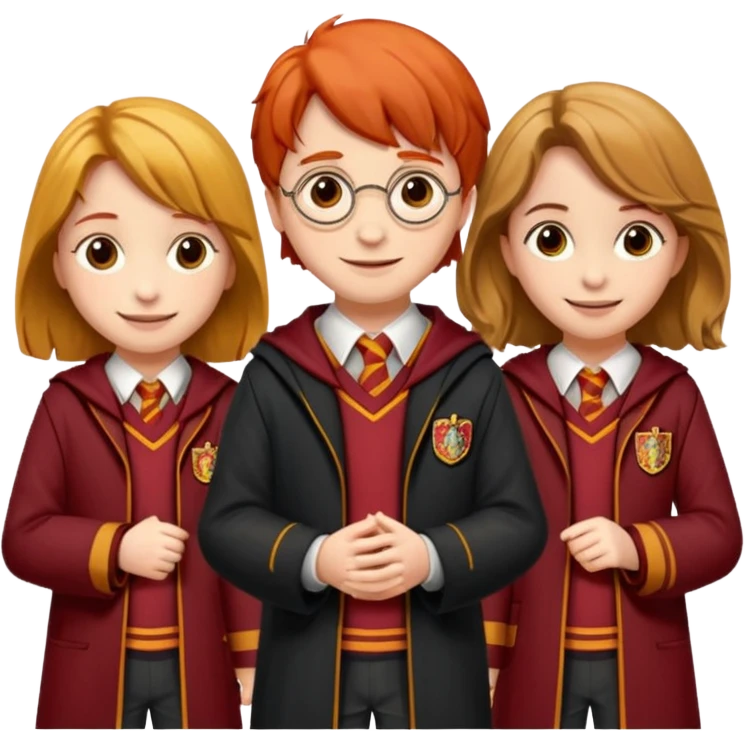 harry potter, ronald weasley and hermione granger in gryfinndor uniform emoji