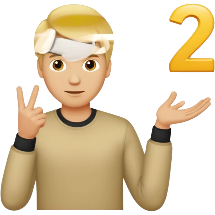 A blonde guy holding the number 2 emoji