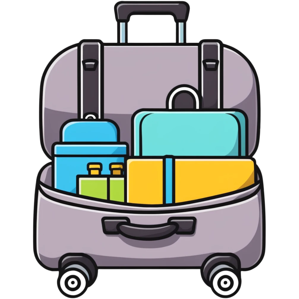 Baby travel suitcase with baby items peeking out emoji