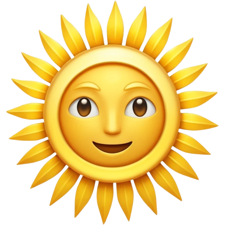 A radiant golden sun, with long, bright rays surrounding it, an intense yellow center, detailed 3D emoji style, neutral background, soft and vibrant lighting.  emoji