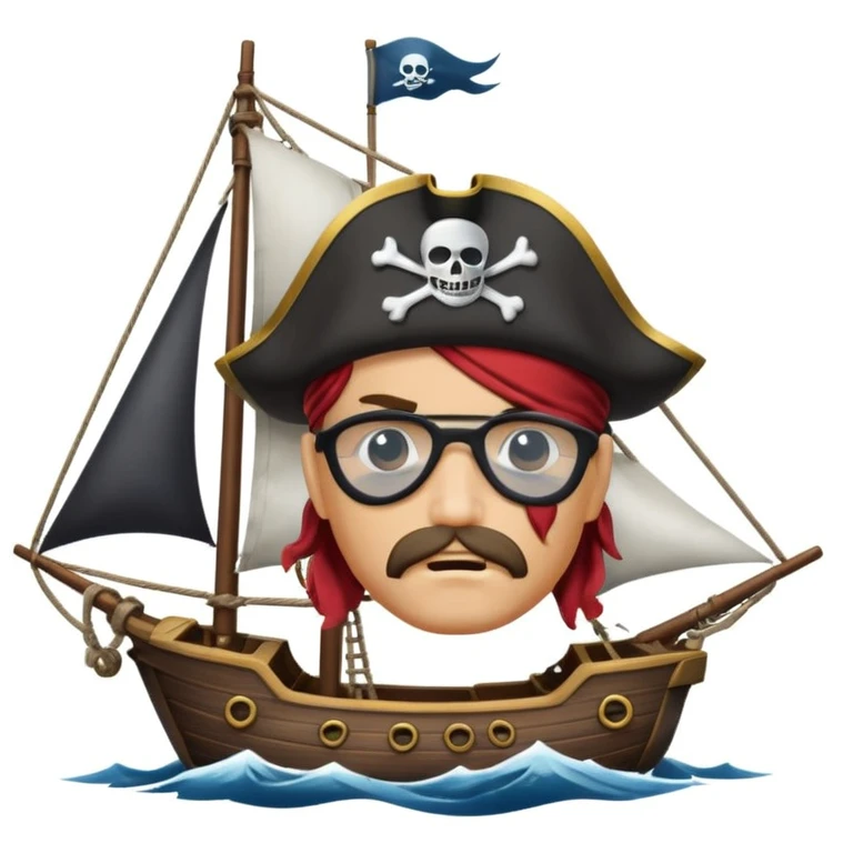 pirate with eye sailing a ship in strom sea background emoji
