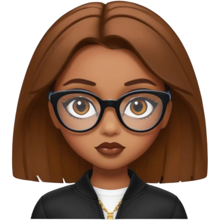 bratz baddie, beautiful hazel brown, eyeliner, short brown hair, black glasses emoji