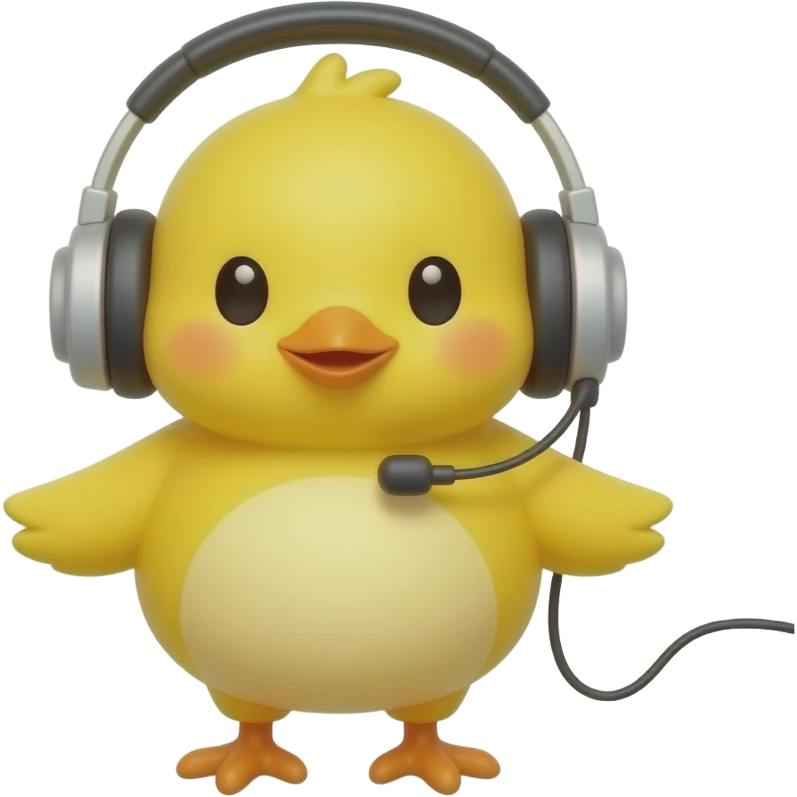 lovable small yellow bird wearing headphones and listening to music. the image must be a transparent .png emoji
