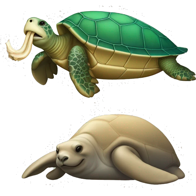 Sea turtle ogling a walrus tusk emoji