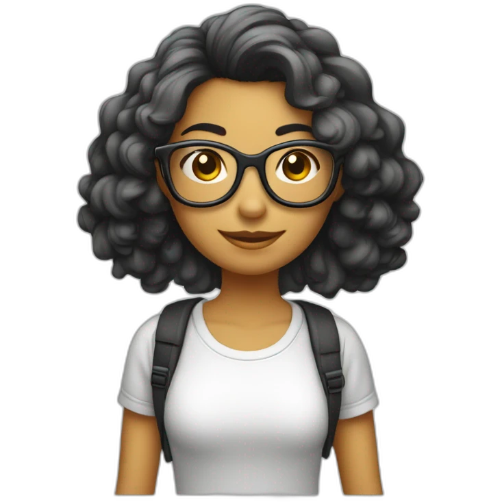 Chica pelo castaño liso con gafas con camiseta  emoji