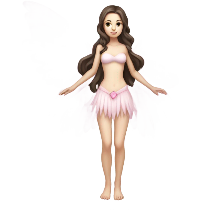 Pale skin, brunette fairy woman chest out with pink wings full body  emoji