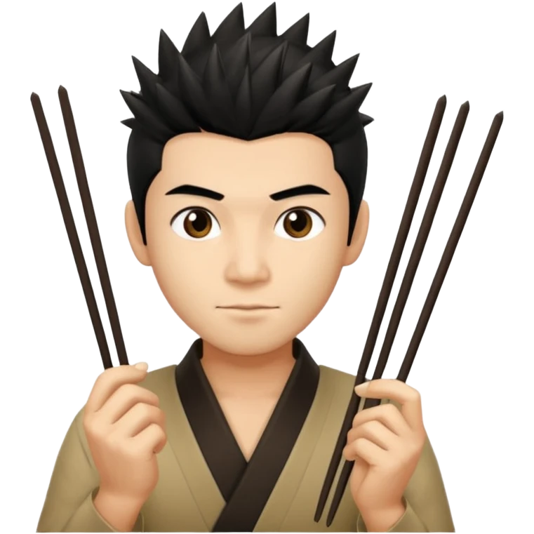Make it a vietnamese male with spiky black hair hold a pair of chopsticks emoji