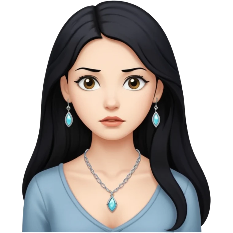 A beautiful woman with long, black hair looked puzzled. emoji