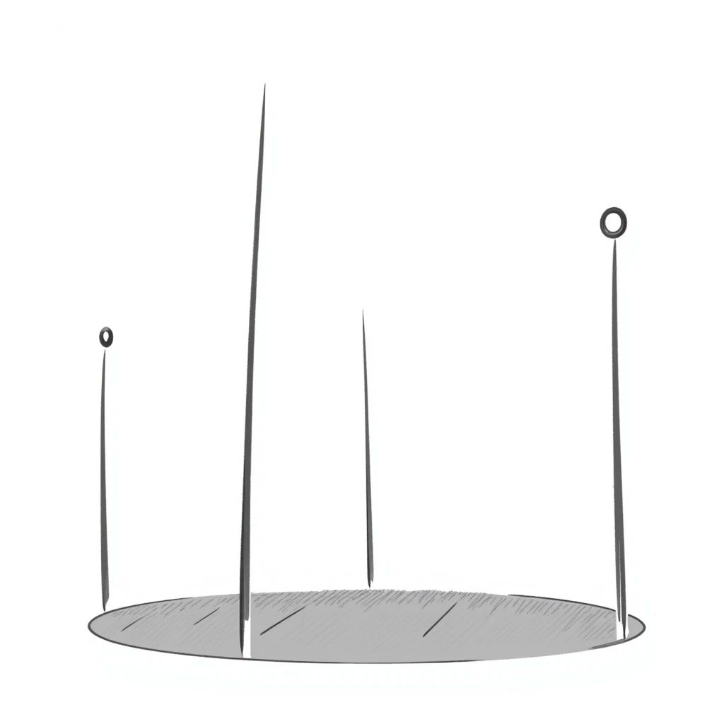 a hand-drawn quidditch field with three tall goal posts on each end, an oval sports field from Harry Potter emoji