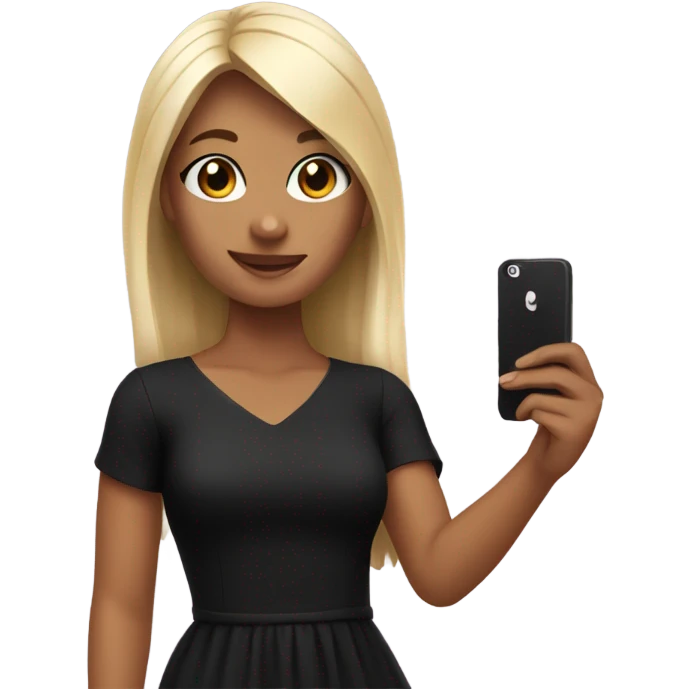 Girl taking a selfie full body black dress emoji