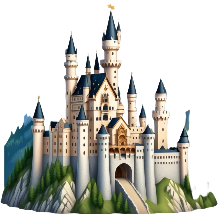 Cinematic Realistic Neuschwanstein Castle Landmark Emoji, depicted as the fairy‚Äêtale castle set against a mountainous backdrop rendered with dramatic lighting and intricate textures. emoji