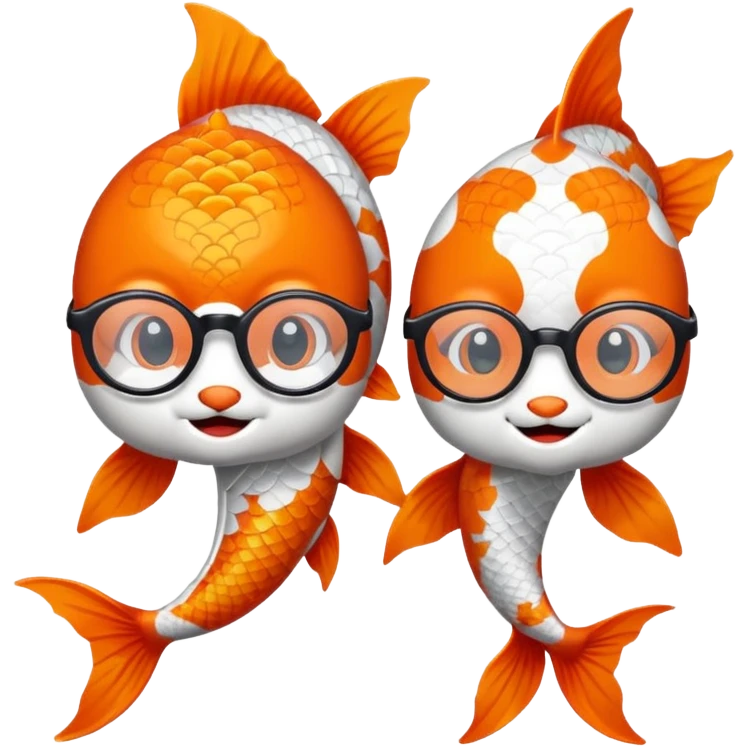 Two "koi" fishes male and female, wearing glasses. emoji
