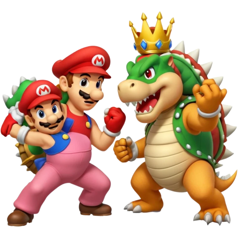 Mario and Luigi fitting bowser trying to save princess peach emoji