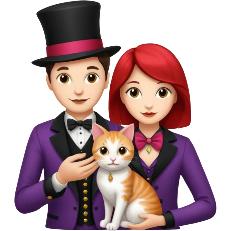 magician couple and their pet cat emoji