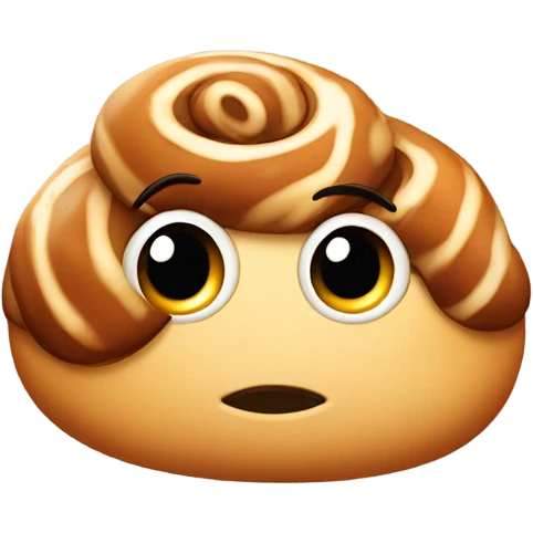 a single cinnamon bun with cute eyes emoji