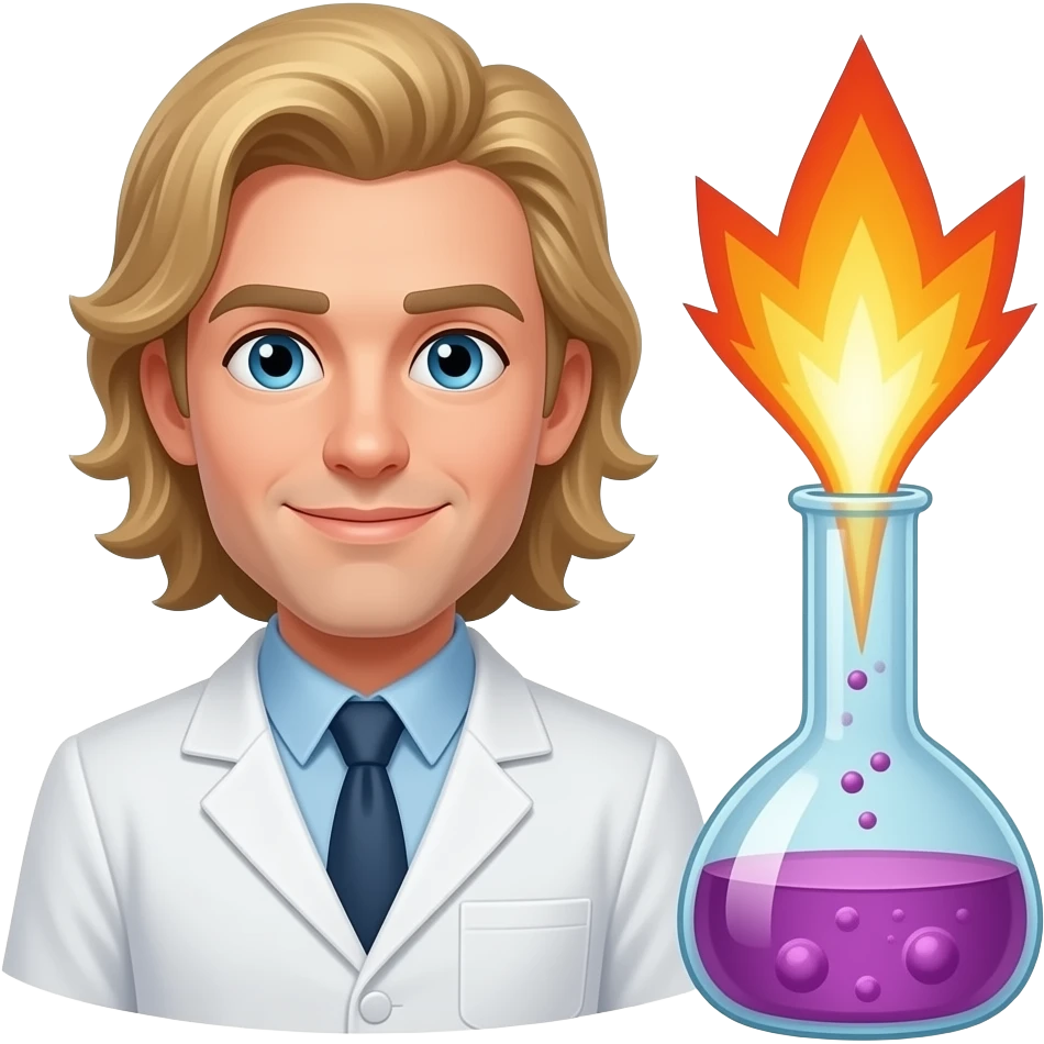 male scientist with no facial hair experiencing a flask exploding by his long blonde hair emoji