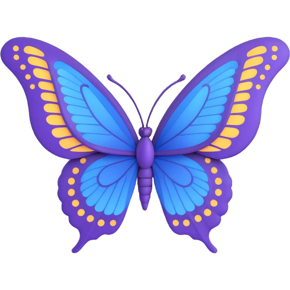 majestic butterfly, wings in alternating purple and blue, ornate and regal emoji