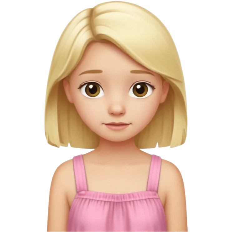 A blonde Australian 12 year old girl in a pink sort  dress cute emoji