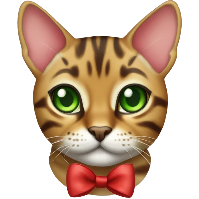 Bengal cat with green eyes with a red bow emoji