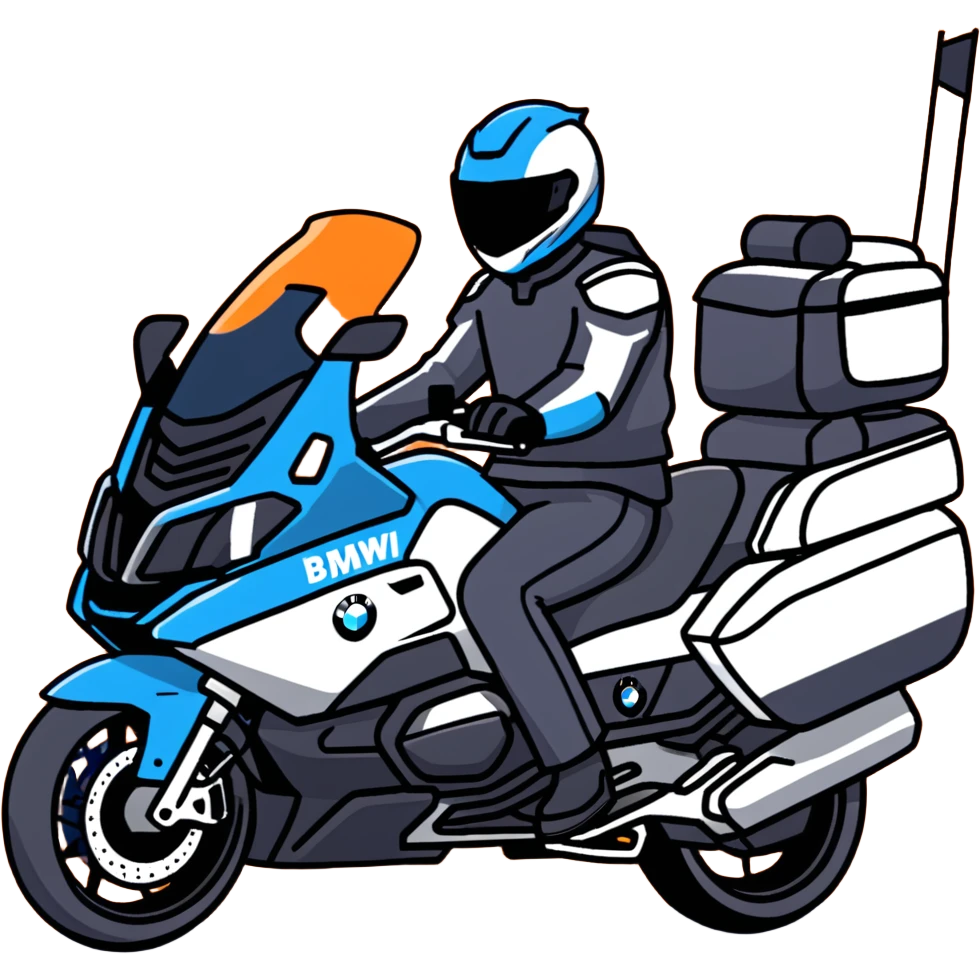 blue BMW R 1200 RT touring motorcycle with rider on road emoji