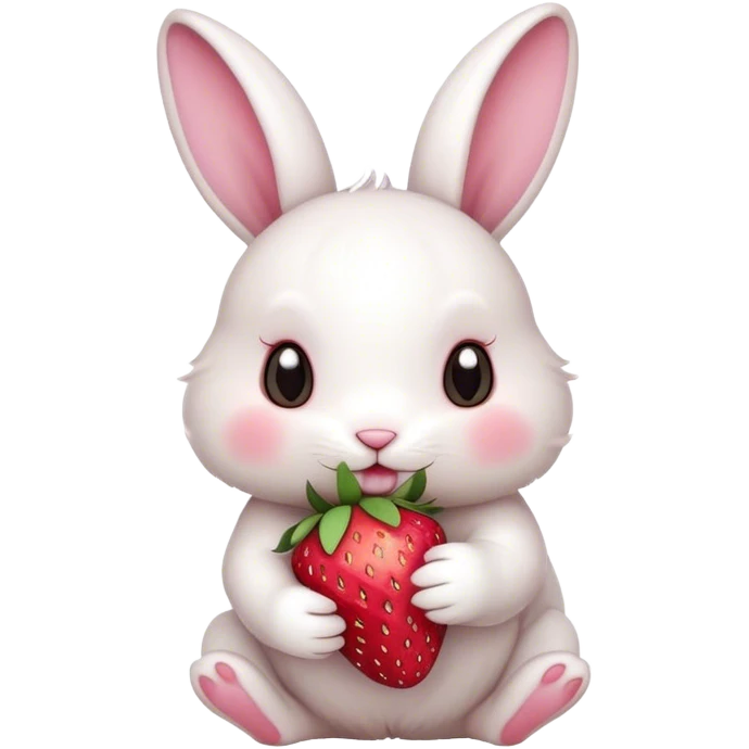 white bunny eating strawberry cute emoji
