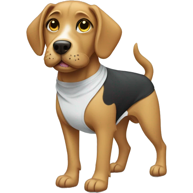 Dog wearing teeshirt emoji