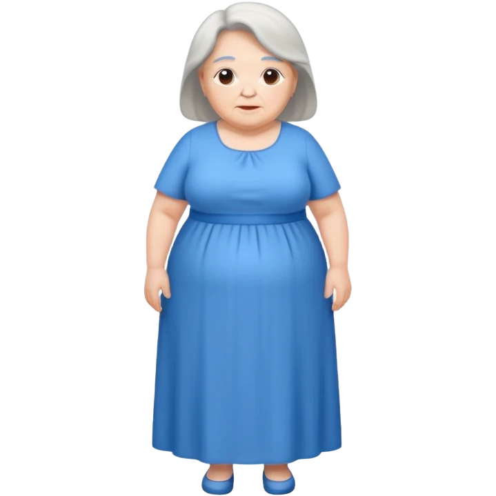 A slightly chubby proper old women where long blue emoji