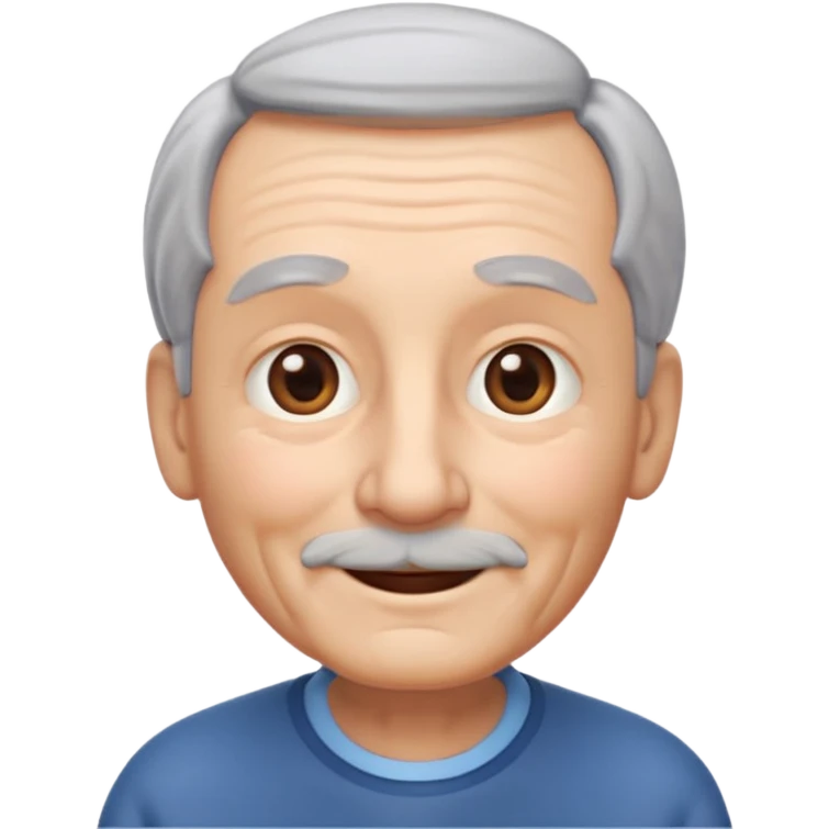 A 3D emoji in iOS emoji aesthetic style of an old man with gray hair, gentle wrinkles, kind smile, and soft eyes. Minimal white background, glossy Apple-style design, warm and friendly expression. emoji