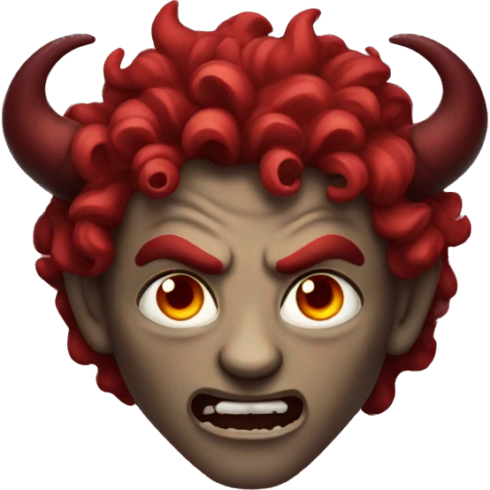 evil horned Male Demon red with curly hair emoji