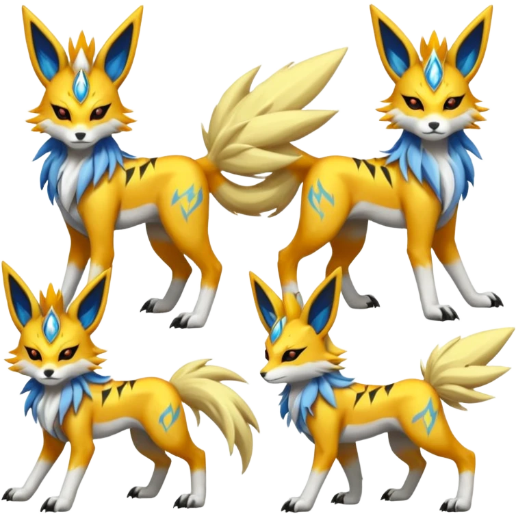 Feral Solgaleo-Meloetta-Jolteon-Renamon-Zeraora-Vernid-fusion-hybrid-creature, full body  emoji