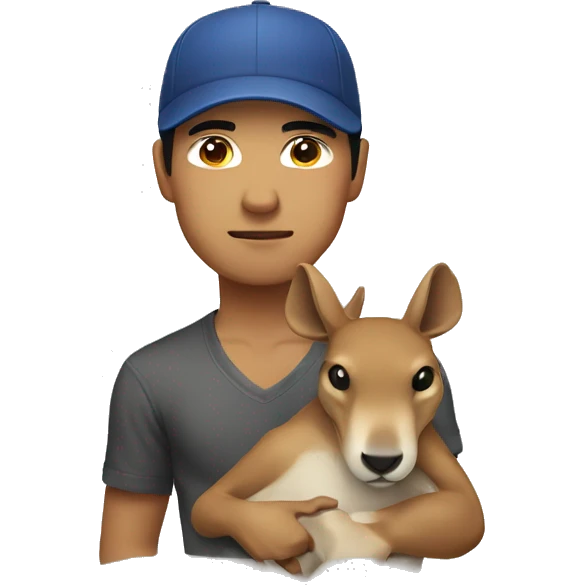 Asian male tough with sideways cap holding a kangaroo upside down emoji