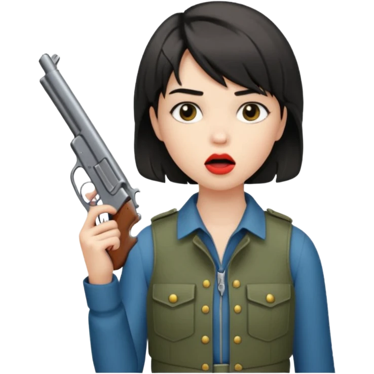 short hair girl with mullet putting gun in her mouth emoji