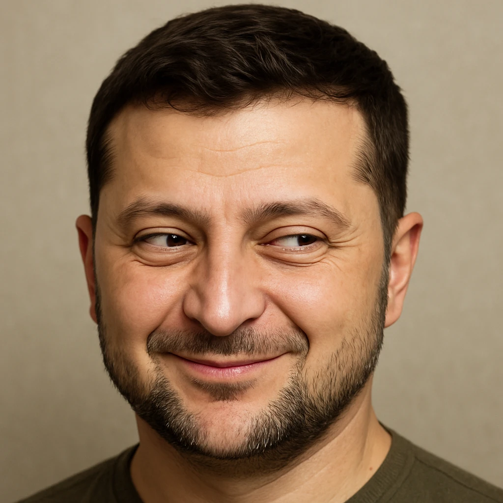 photorealistic emoji style portrait of Zelensky, round face, sly and cunning expression emoji
