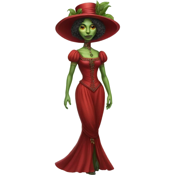 a green amazon alien woman in Victorian red full body emoji