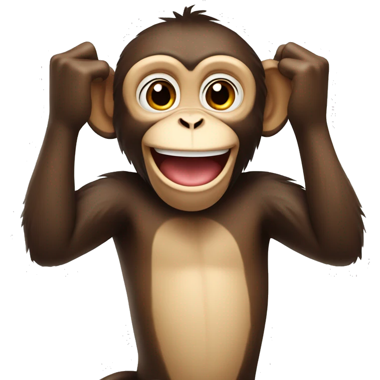 a monkey with a cheeky grin and their hands up emoji