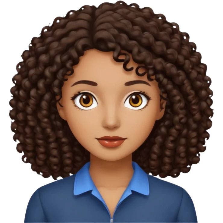 mujer pelo rizado pero no tanto  largo color marron oscuro, ojos marrones oscuros emoji