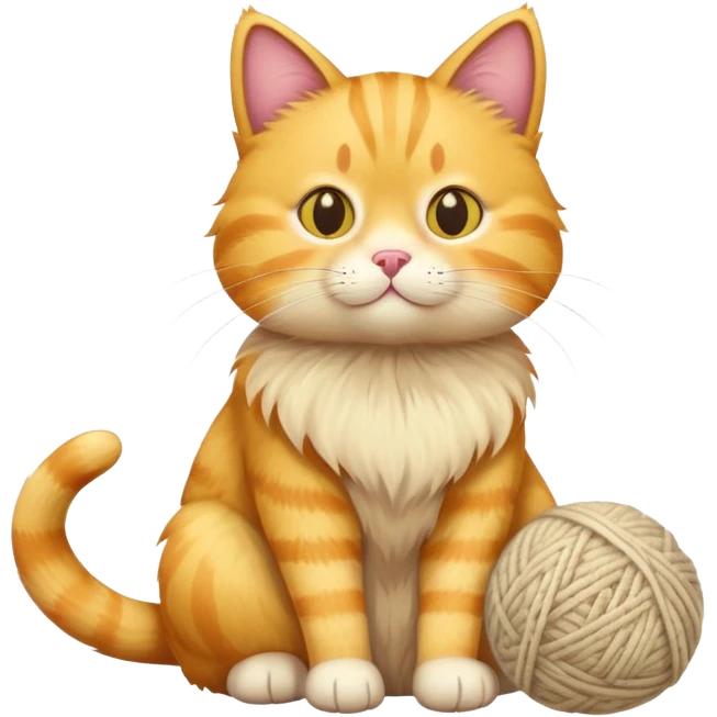 yellow cat full body sitting with a wool ball emoji