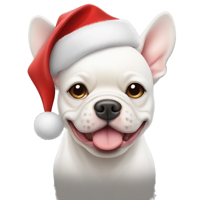 white french bull dog with santa hat emoji