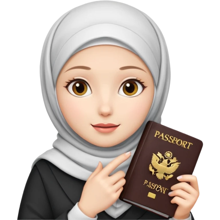 A girl with a white hijab holding a passport she is white  emoji