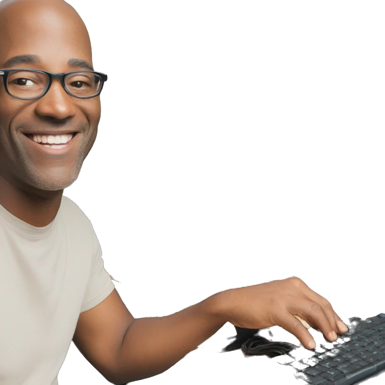 happy man with computer emoji