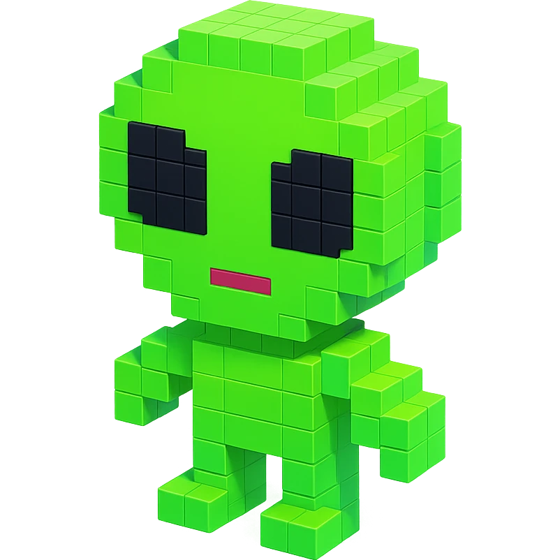 green alien with a glowing aura, isometric view emoji