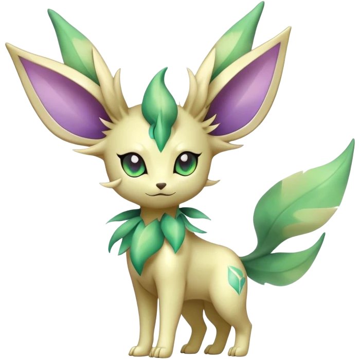 Shiny Cool Sparkly Cute Ethereal Leafeon-Espeon-Fakemon-hybrid-fusion- full body emoji