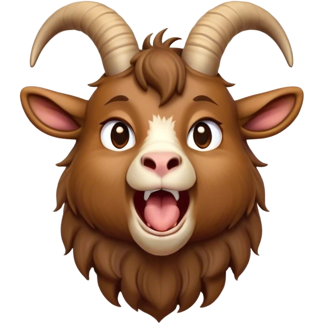 Cinematic Cute Yawning Brown Goat Portrait Emoji, Head tilted slightly with a dramatic, wide-open yawn, showcasing a soft, downy brown fur with delicate horns and gently drooping ears, round eyes barely open in drowsy contentment, Simplified yet irresistibly adorable features, highly detailed, glowing with a soft, cozy glow, high shine, relaxed yet expressive, stylized with a touch of rustic whimsy, bright and endearing, soft glowing outline, capturing the essence of a sleepy yet affectionate goat, so drowsy it feels like it could stretch out of the screen and curl up for a nap! emoji